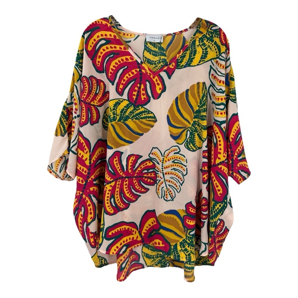ADRIENNE oversize V-neck, lightweight, tropical summer blouse New